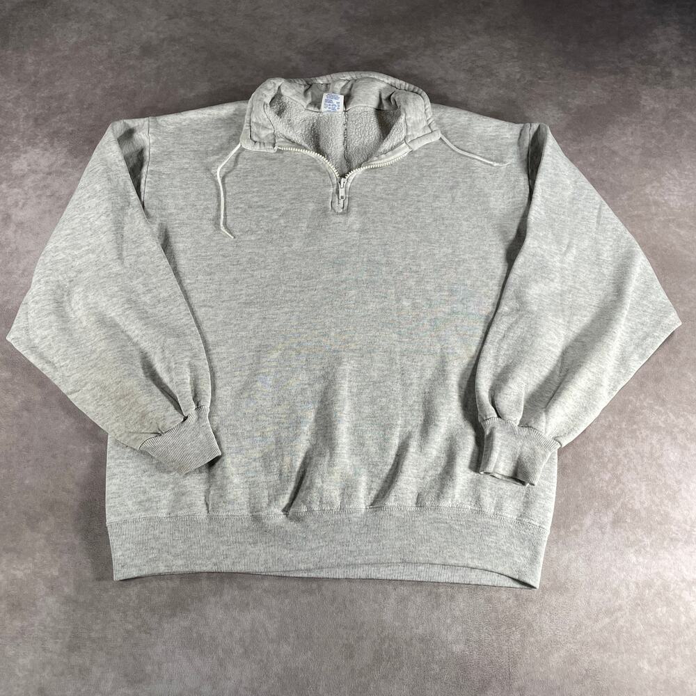 Women's 90's Vintage Jerzees 1/4 Zip Sweatshirt Gray Made in USA Size XL